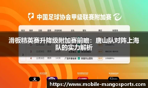 滑板精英赛升降级附加赛前瞻：唐山队对阵上海队的实力解析
